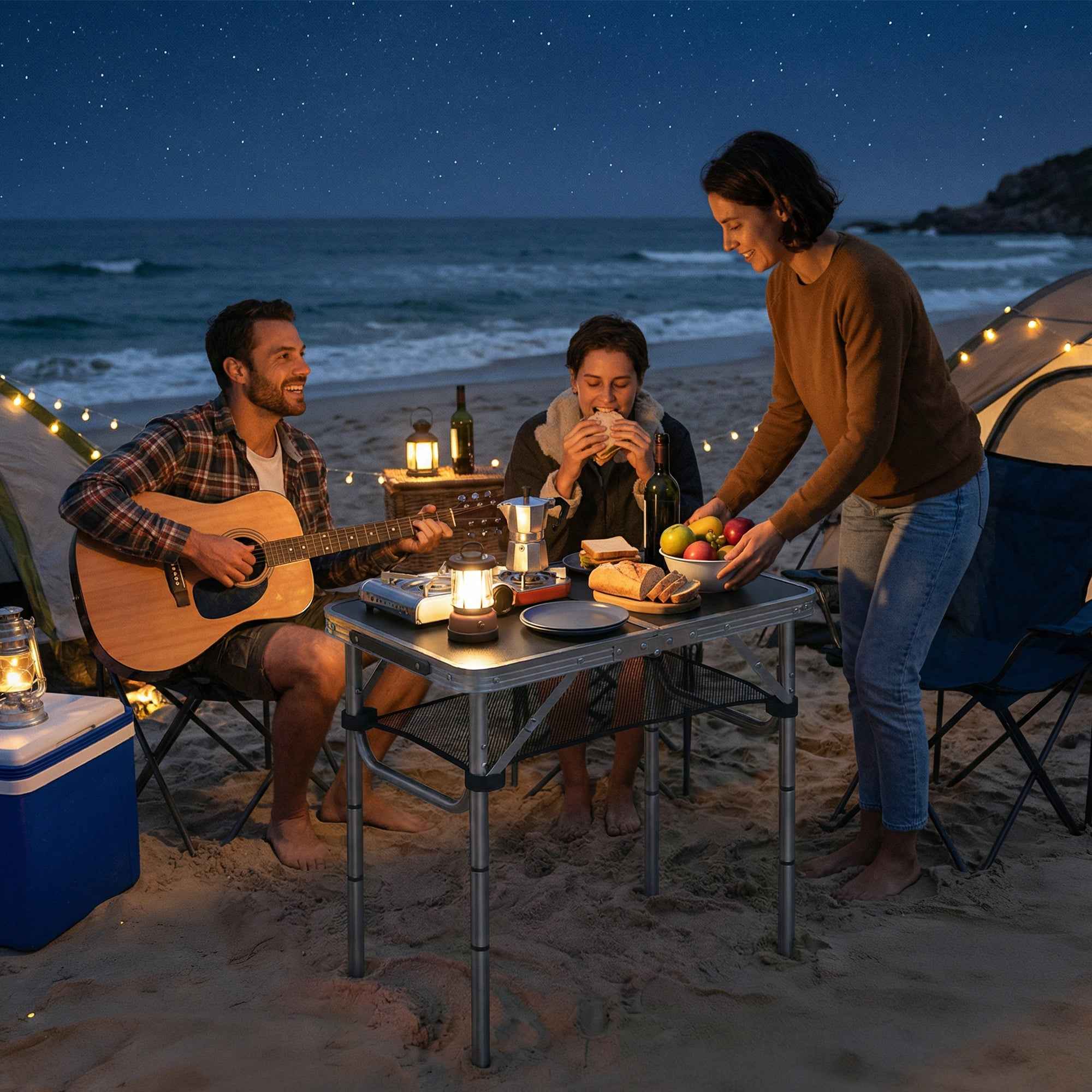 Outsunny 60cm Folding Camping Table, Picnic with Netting, Black