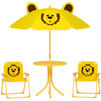 Garden Set for Children 2-5 Years with Round Table, 2 Folding Chairs and a Umbrella, Yellow