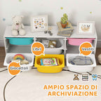 AIYAPLAY Children's Wooden Toy Storage Shelf with 6 Removable Plastic Bins, Multicolor