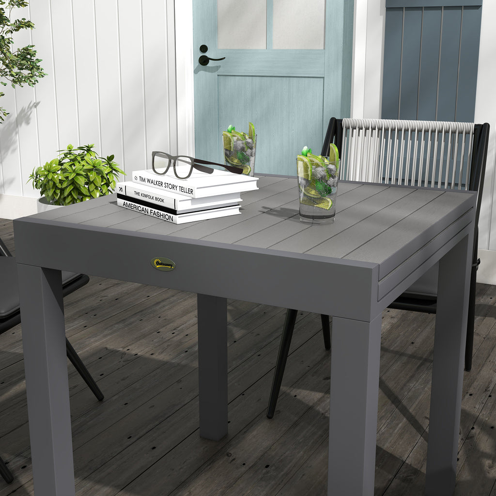 Extendable Garden Table for 4-6 People with Slatted Top, Aluminum, 81/162x80x75 cm, Grey