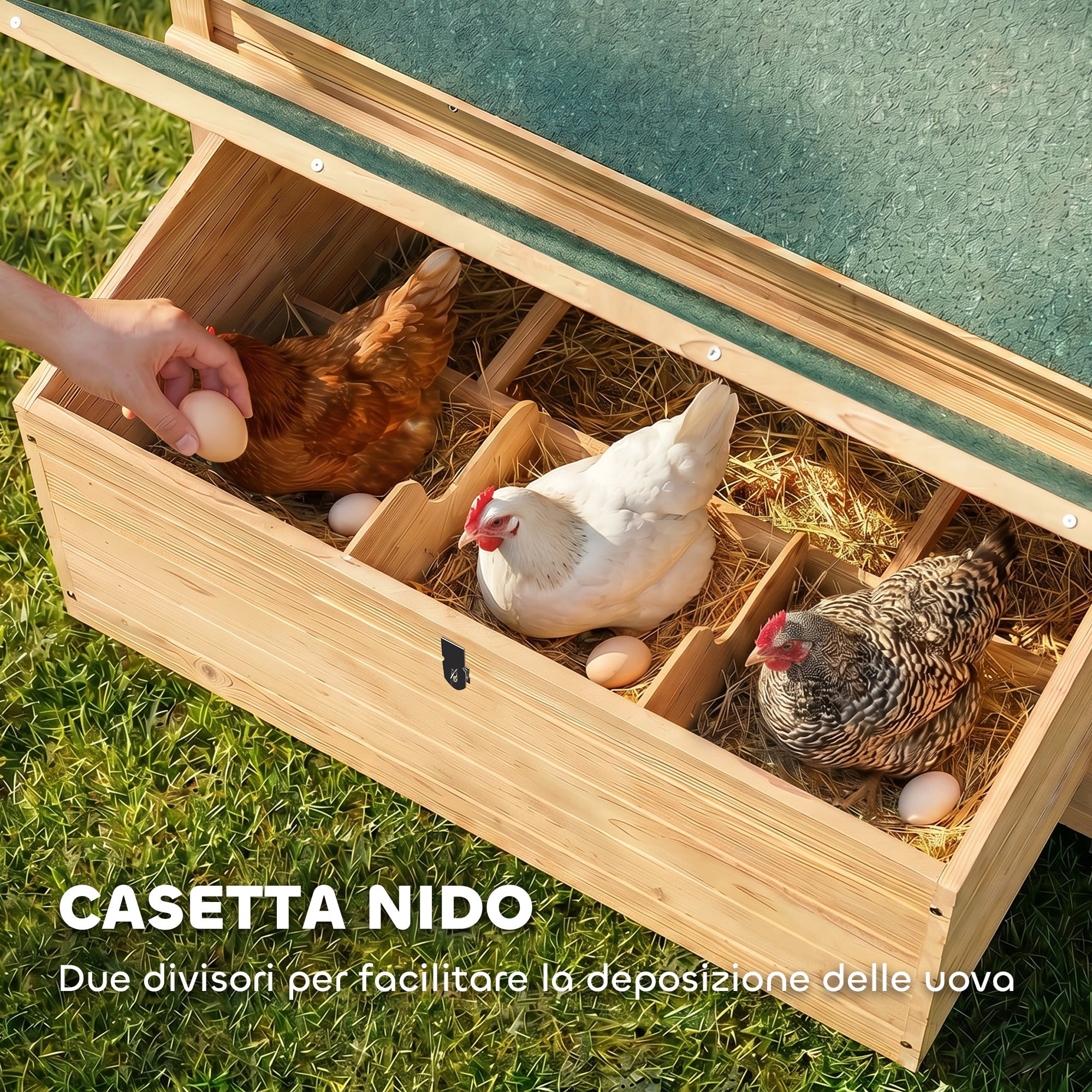 PawHut Wooden Chicken Coop, Waterproof Roof, 150x100x96.5cm, Yellow