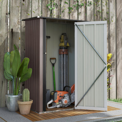 Outsunny Steel Garden Shed with Latch Door, 143x89x186cm, Brown