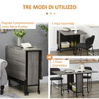 Folding Dining Table for up to 6 People with Shelf, in Wood and Metal, 130x80x74 cm, Grey