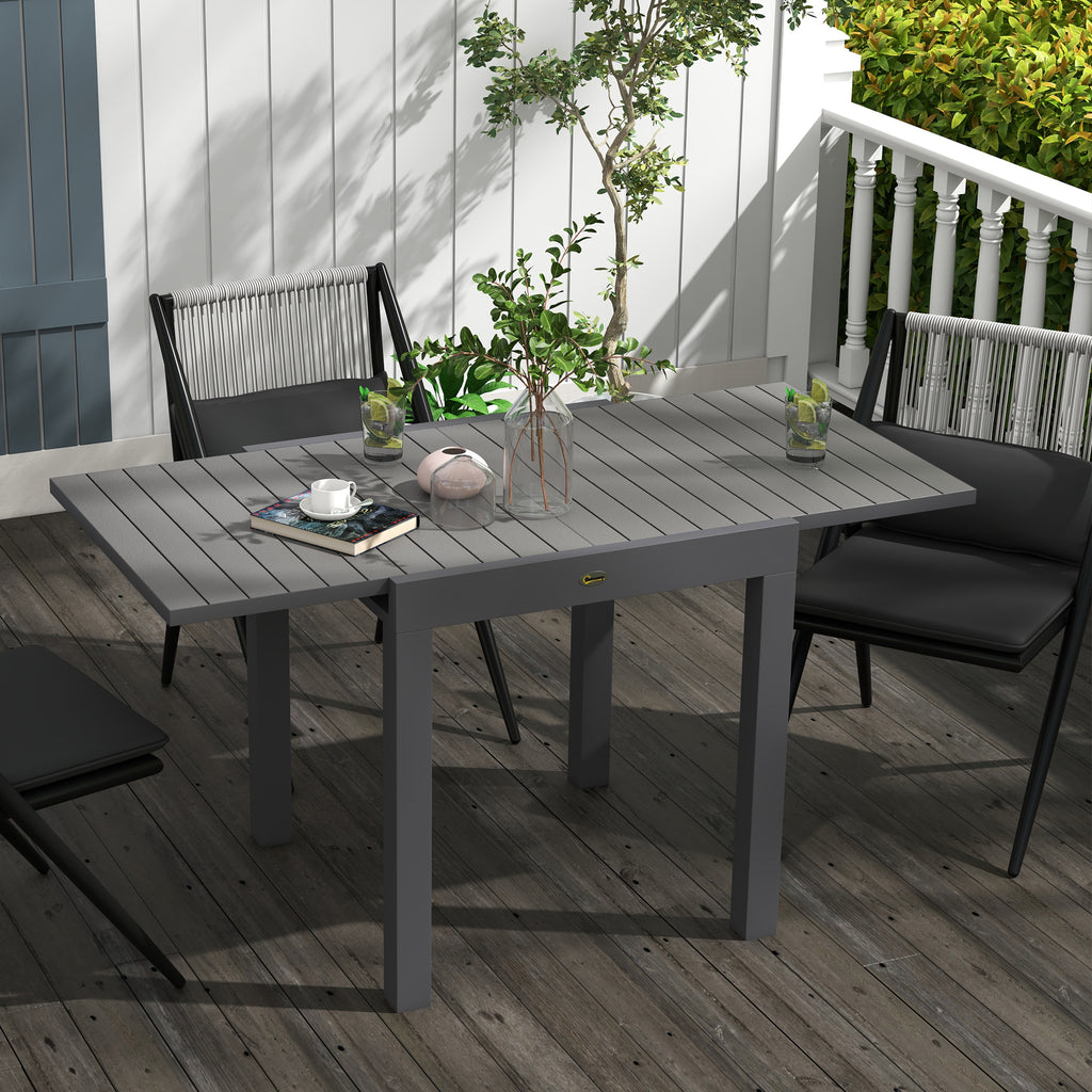 Extendable Garden Table for 4-6 People with Slatted Top, Aluminum, 81/162x80x75 cm, Grey