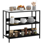 Homcom kitchen island with shelves, marble effect and metal structure, 100x50x90cm, black and white - Borgè