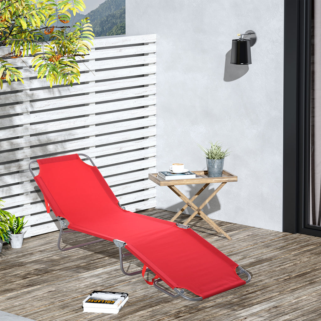 Outsunny Folding Sun Lounger with 5-Level Reclining Backrest, 187x55x24cm, Red