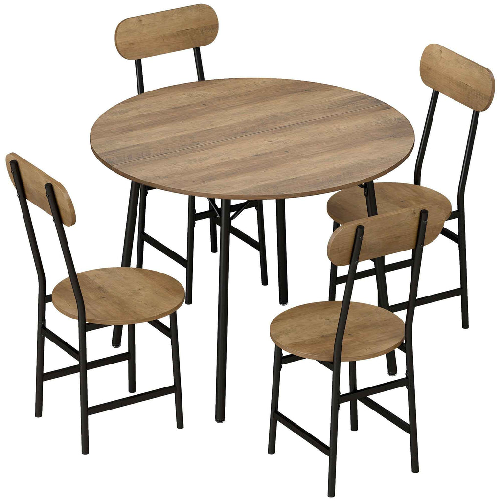 HOMCOM 5-piece dining set: table and 4 chairs, metal legs, natural finish.