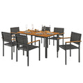 7 Piece Garden Dining Table and 6 Stackable Chairs Set with Armrests, Teak