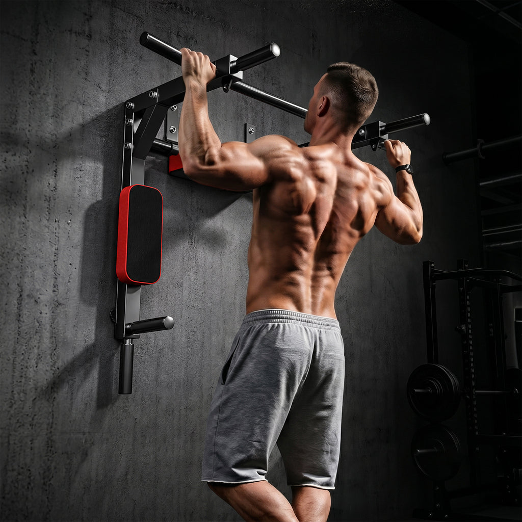 SPORTNOW 2-in-1 Wall Station, Pull-Ups and Dips, 200 kg, Red