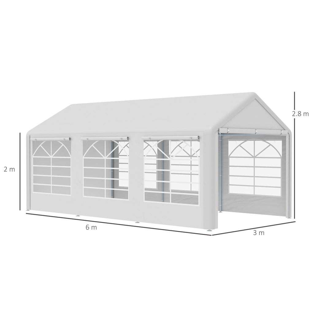 Garden Gazebo 6x3m with Side Windows, 3 Rooms and Hinged Doors, White