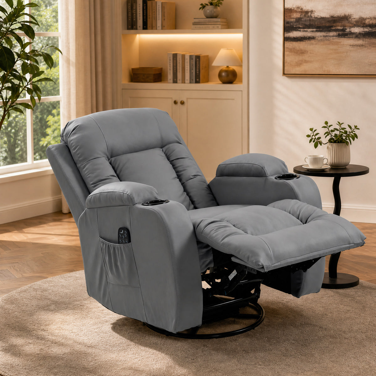 HOMCOM Heated Massage Recliner, 8 Massage Points with Remote Control, PU Leather, Light Grey