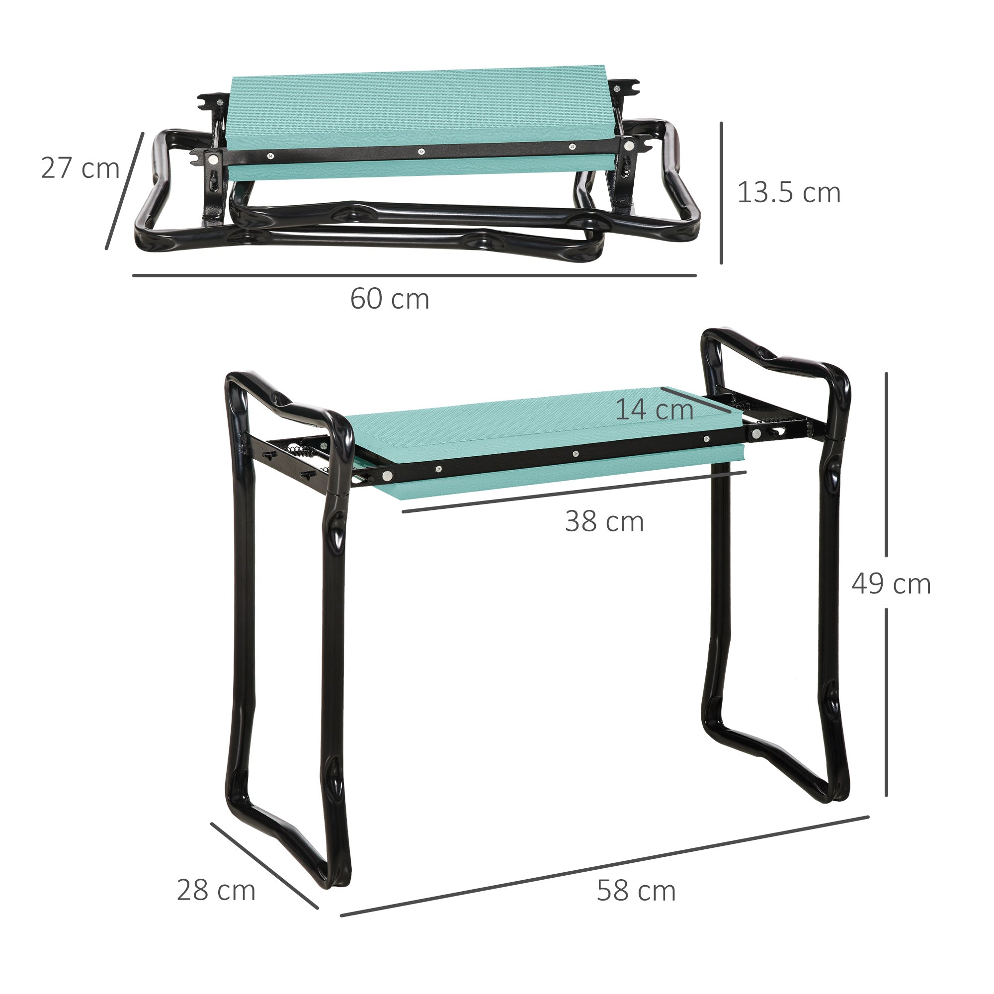Folding Kneeling Chair with Padded Cushion, in EVA and Steel, 58x28x49 cm, Green and Black