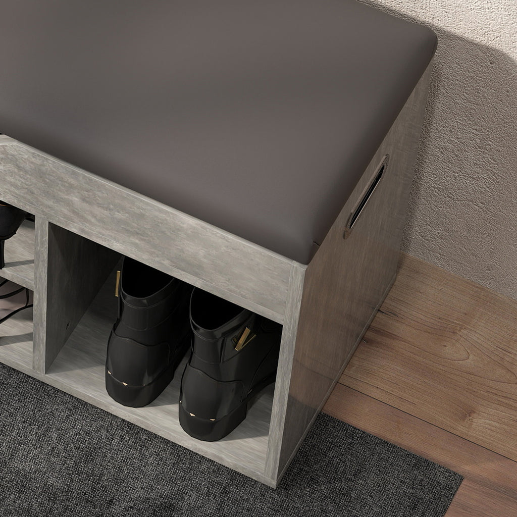 Space Saving Upholstered Shoe Cabinet with 3 Open Shelves with Concealed Space, Wooden, 80x30x45 cm, Black and Grey