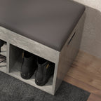 Space Saving Upholstered Shoe Cabinet with 3 Open Shelves with Concealed Space, Wooden, 80x30x45 cm, Black and Grey