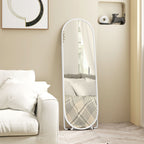 Full-Length Floor Mirror with Folding Stand, Glass and Metal, 40x41x159 cm, White