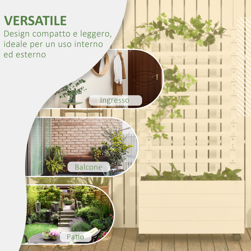 Vertical Planter with 4 Wheels and Wooden Trellis for Climbing Plants, 76x30x155cm, White