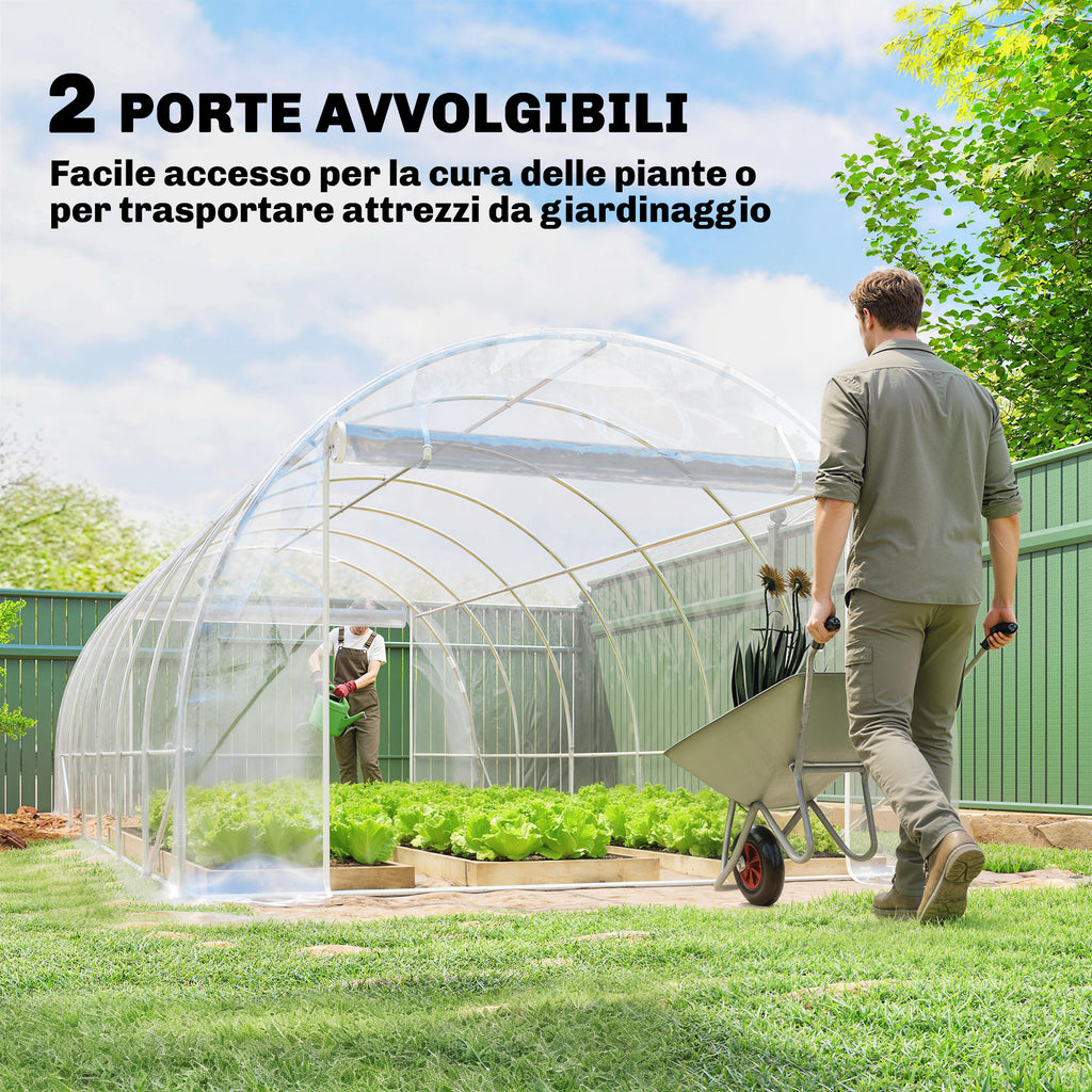 Outsunny 3x6x2 m Tunnel Greenhouse with Roller Doors, Steel Frame and Anti-UV PE Cover, Transparent