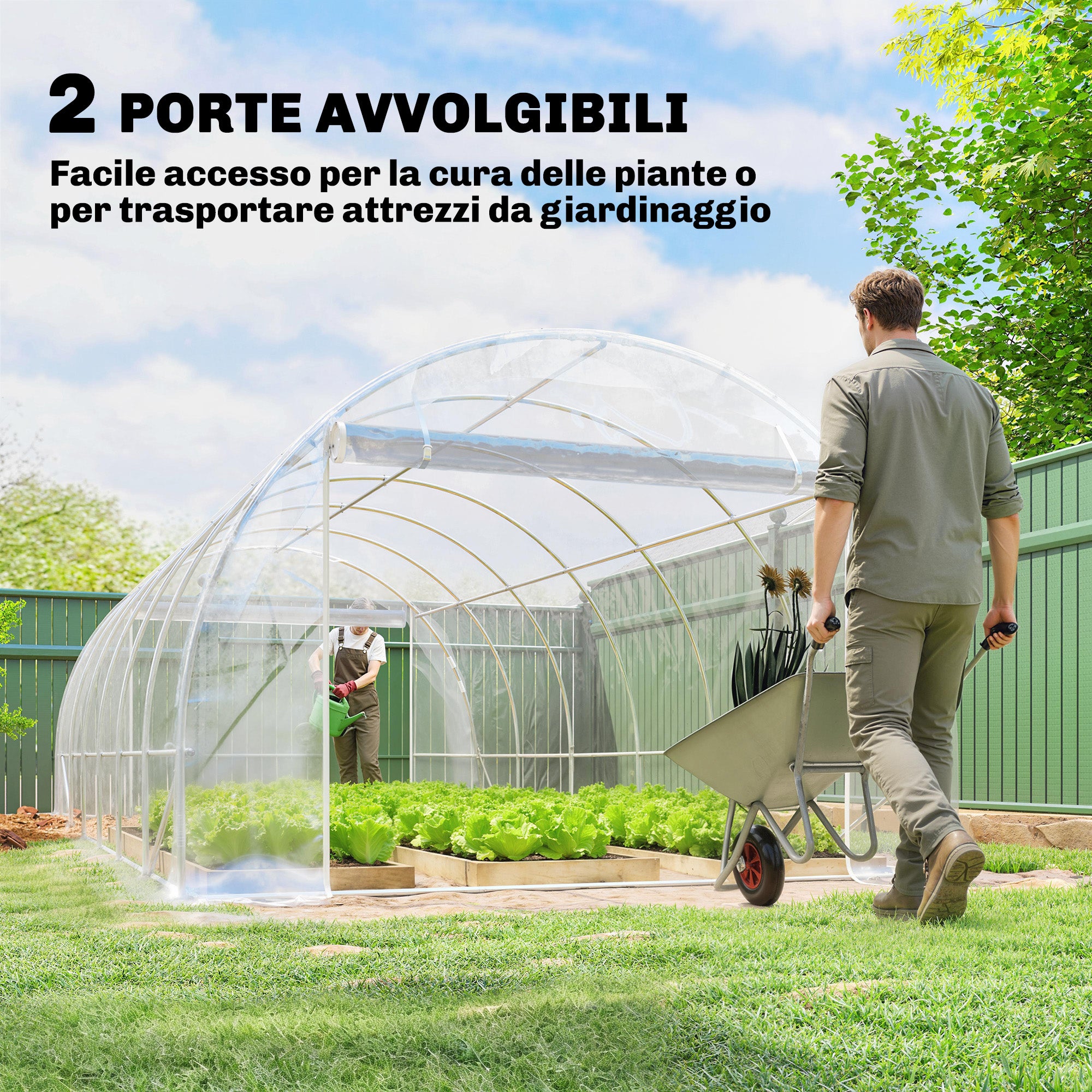 Outsunny 3x6x2 m Tunnel Greenhouse with Roller Doors, Steel Frame and Anti-UV PE Cover, Transparent