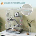 PawHut 4-Tier 16-Tube Hamster Cage with House, Ramp, and Accessories, Metal and Plastic, 47x30x70 cm, Grey