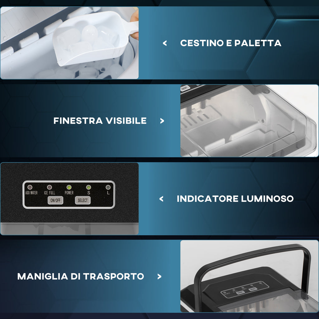 Self-Cleaning Ice Maker with 9 Cubes in 6-13 Minutes, in PP and Copper, 22.2x29.4x29 cm, Black - Borgè