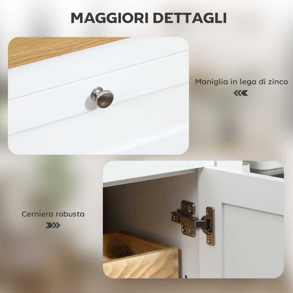 Kitchen Cabinet with 2 Drawers and 3 Cupboards, Glass Doors and Adjustable Shelves, 120x40x90 cm, White and Oak