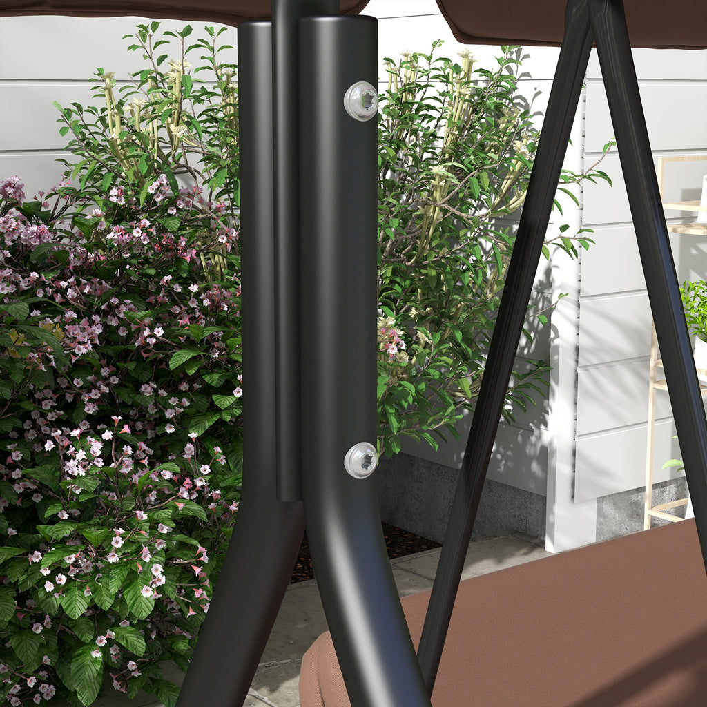 3 Seater Garden Swing with Tilting Sun Canopy and Cushions, 172x110x153 cm, Brown and Black