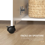 Folding Table with 2 Drawers and Cabinet, 6 Wheels and Brakes, 120x60x76.5 cm, White and Oak