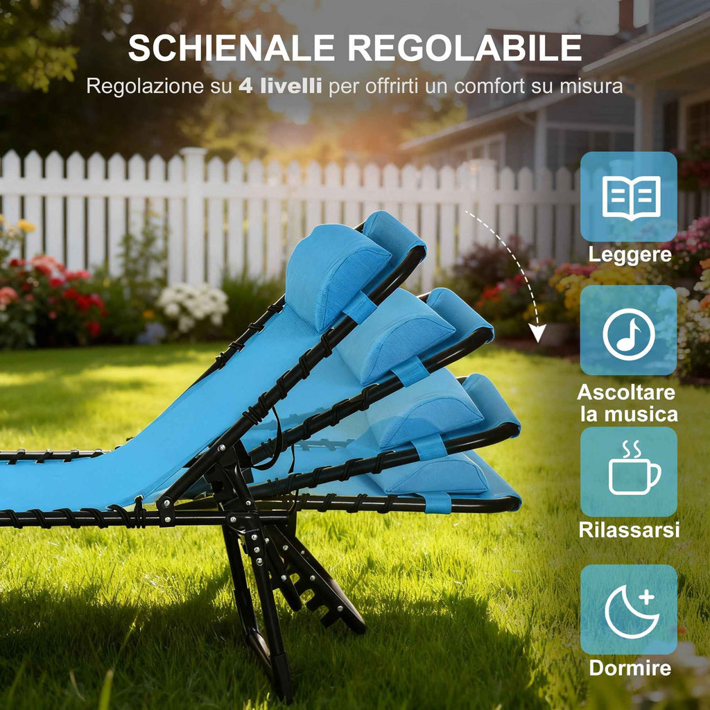 Outsunny Folding Sun Lounger with Reclining Backrest in Steel and Mesh Fabric, 189x58x30 cm, Blue