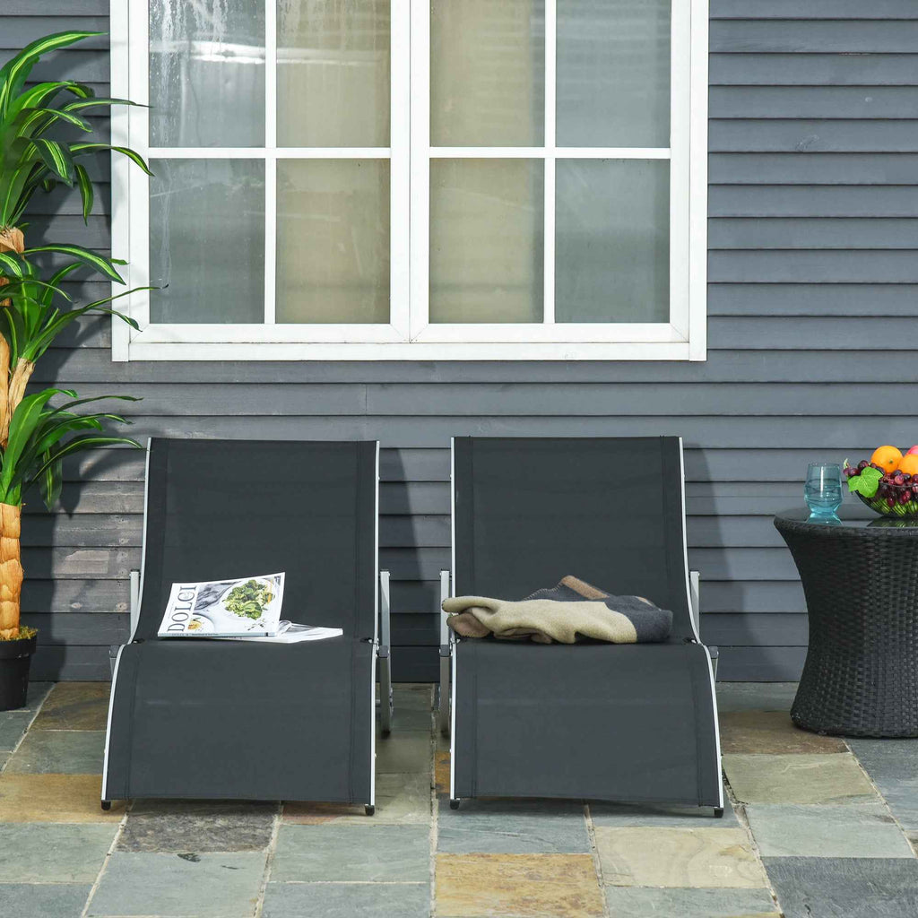 Outsunny Set of 2 Folding Garden Loungers in Aluminum and Texteline, 61x165x63 cm, Black