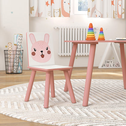 ZONEKIZ 3-piece table and chair set for children 3-8 years in MDF and pine wood with animal designs, pink - Borgè