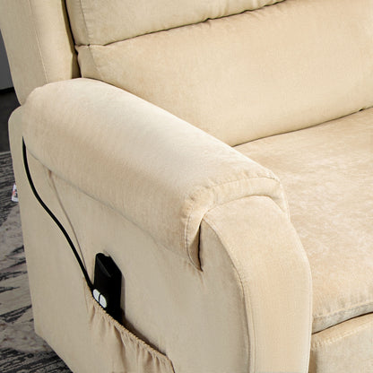 Lifting Armchair 160° Reclining  with Footrest and Remote Control, in Velvet, 85x88x109 cm, Cream