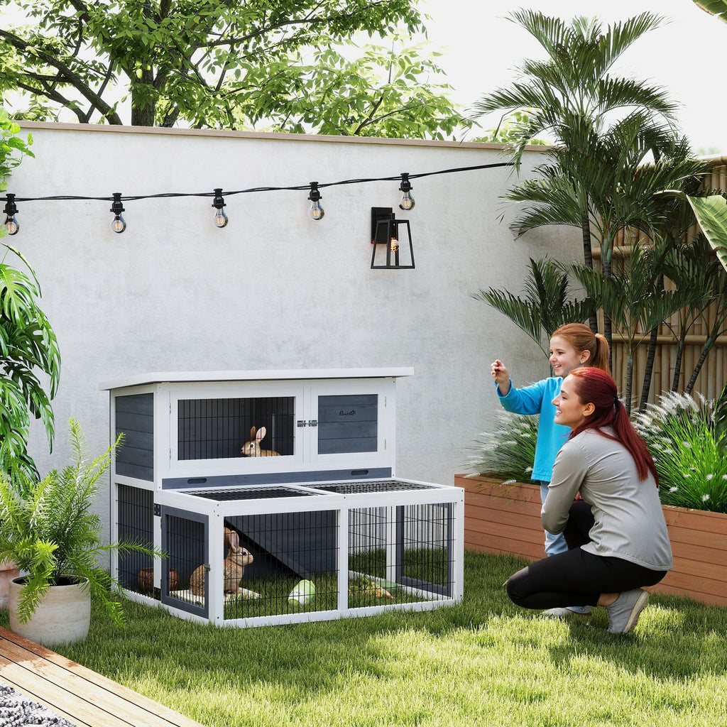 2-Tier Hutch with Removable Tray in Fir Wood and Steel, 122x95x93.5 cm, Multicolor