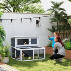 2-Tier Hutch with Removable Tray in Fir Wood and Steel, 122x95x93.5 cm, Multicolor