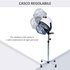 HOMCOM 1180W Adjustable Height Hood Hair Dryer, Hair Dryer with 60-Minute Timer and Swivel Wheels, Made of PP, PC and Steel, 65x65x115-165 cm, White