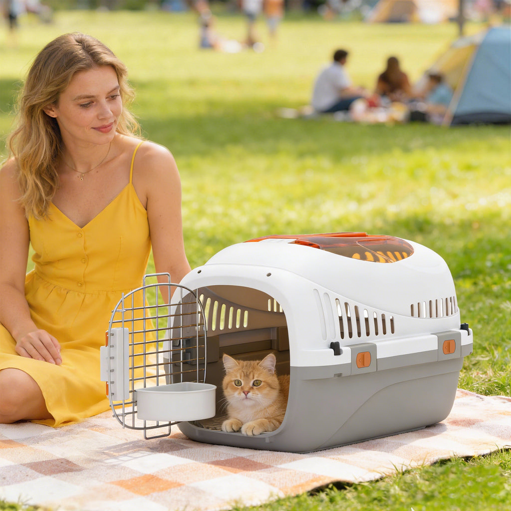 PawHut Pet Carrier for Cats and Small Dogs up to 4 kg in Plastic with Top Window, 49x32x31 cm, Grey