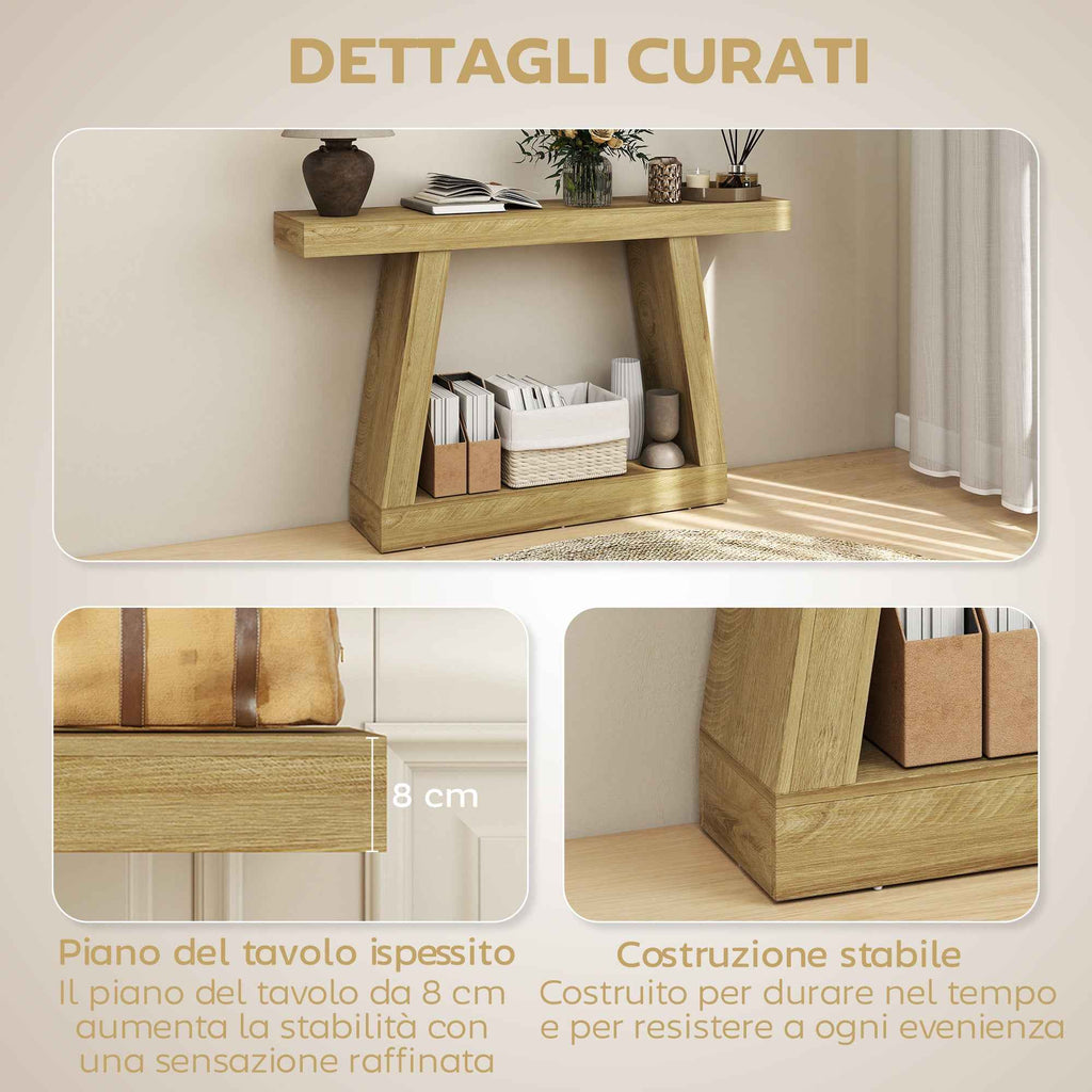 HOMCOM 140cm Console Table, Sofa Back with Storage, Oak.