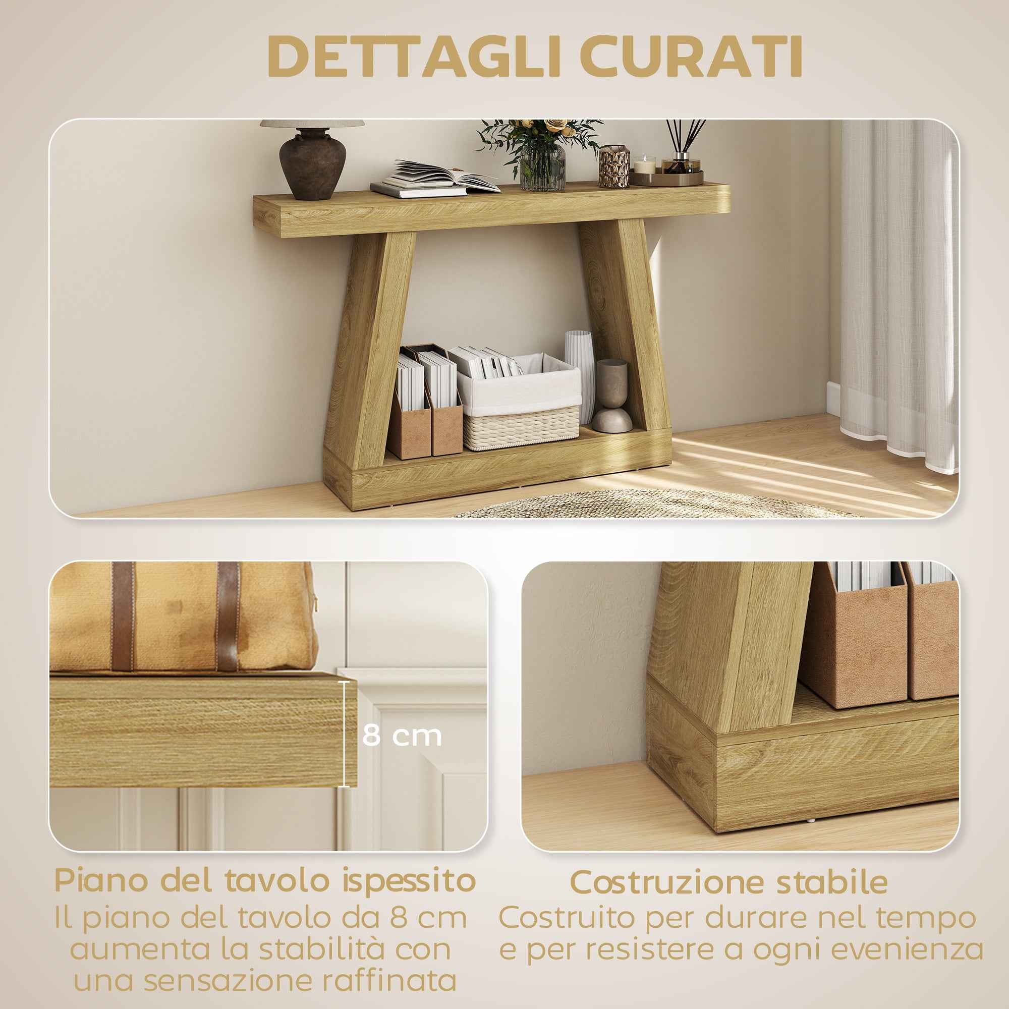 HOMCOM 140cm Console Table, Sofa Back with Storage, Oak.