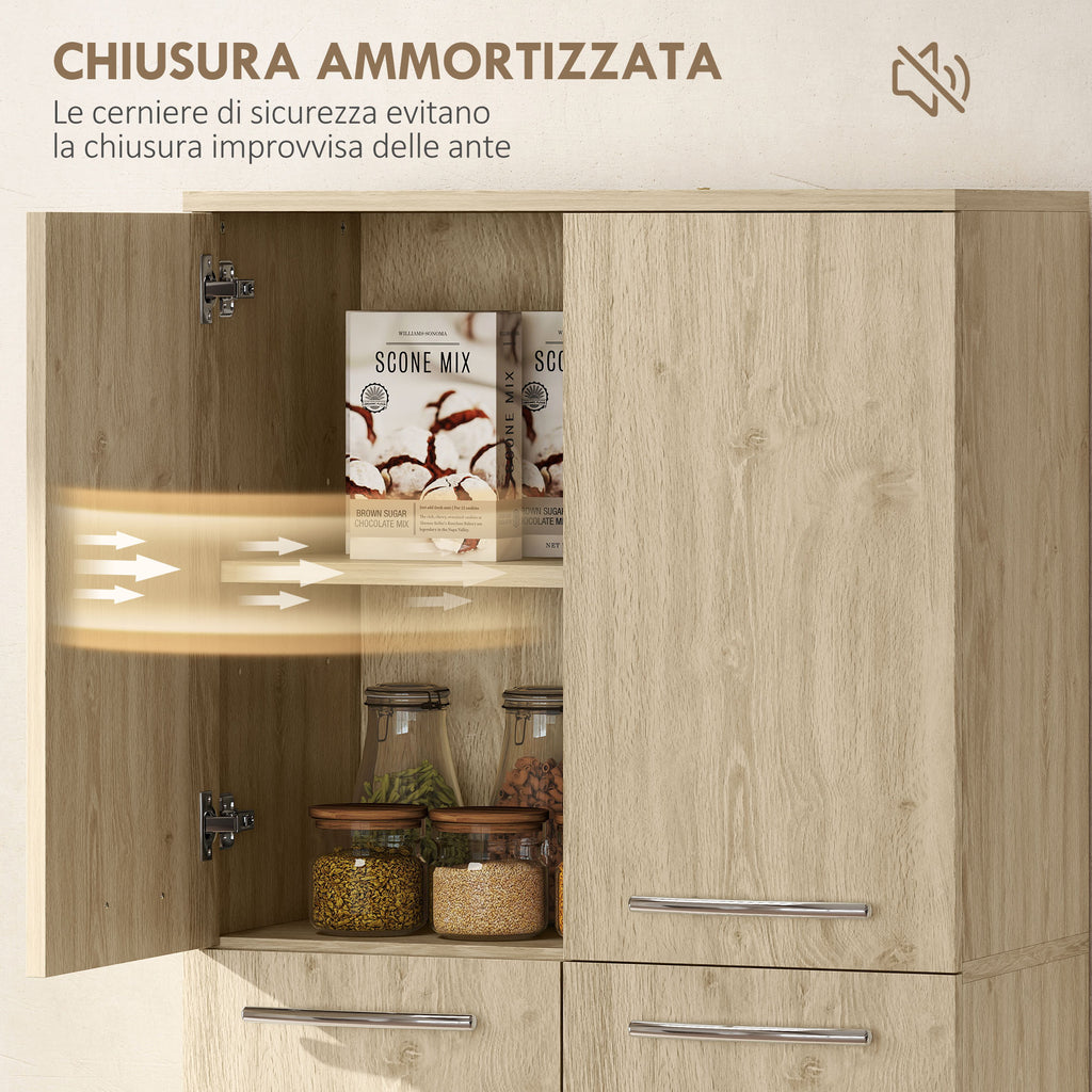 Minimal Storage Unit with 2 Cabinets and Adjustable Shelves, Oak-Colored Wood, 59x31x155 cm