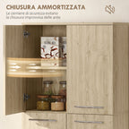 Minimal Storage Unit with 2 Cabinets and Adjustable Shelves, Oak-Colored Wood, 59x31x155 cm