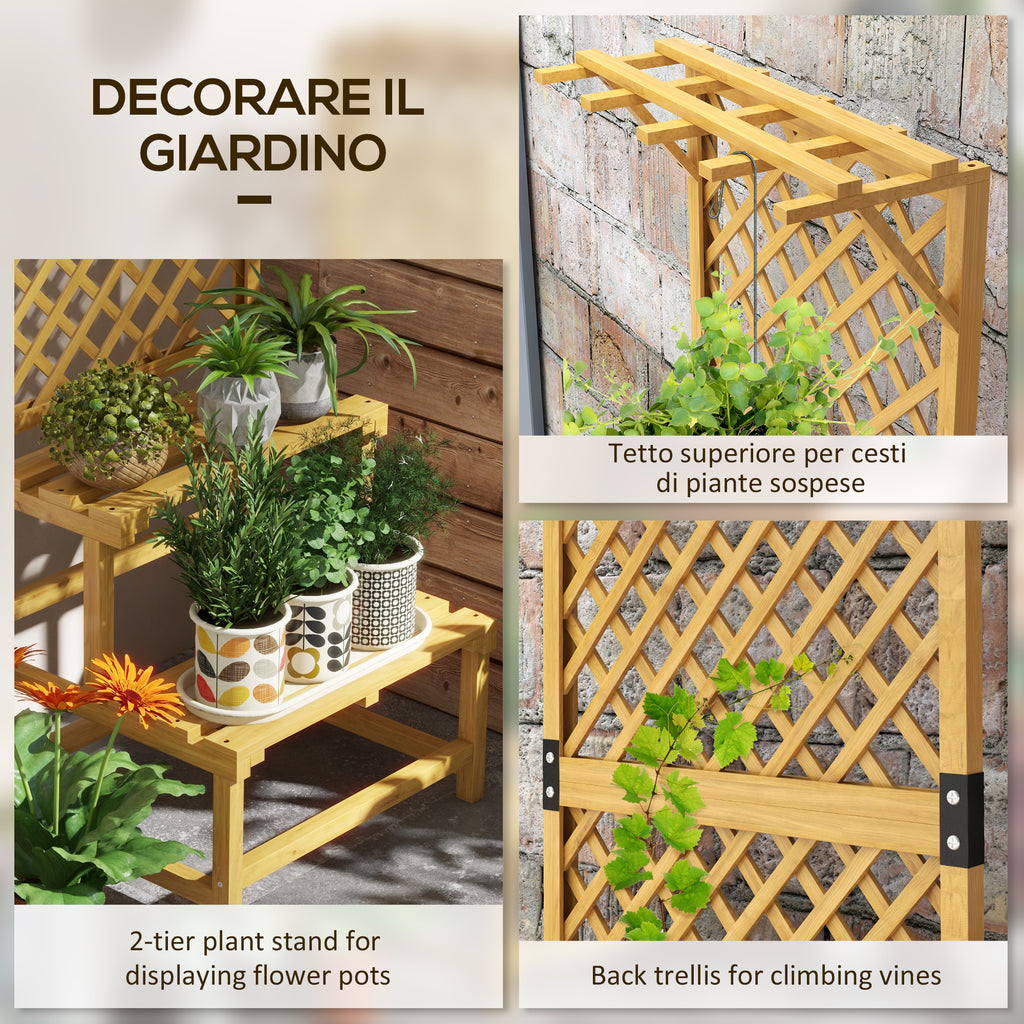 Outsunny Planter with 2-Tier Grille with Roof and Slatted Shelves, in Fir Wood, 60x50x166 cm - Borgè