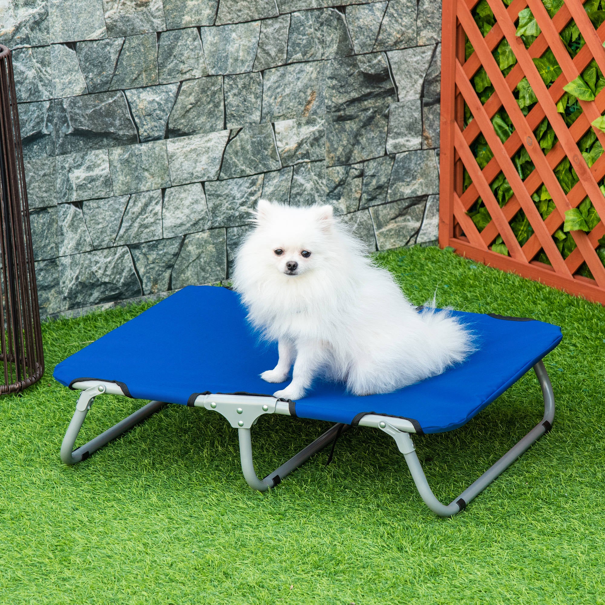 Folding Dog Bed for Small Dogs, Indoor and Outdoor, Raised Dog Bed, Made of Steel and Oxford Fabric, 71x58x20 cm, Blue