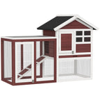 Outdoor Wooden Rabbit Hutch with Rabbit House and Ramp, 122x62. 6x92 cm, Brown and White