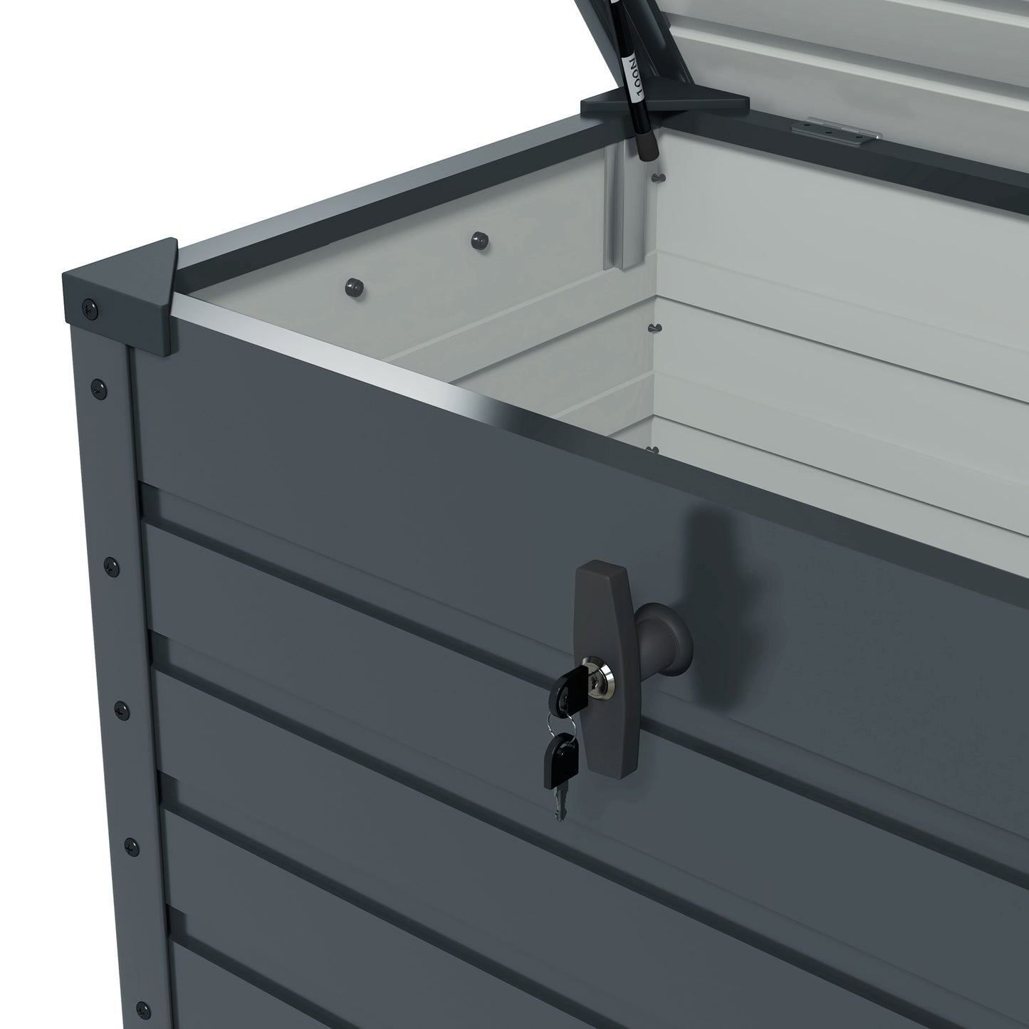 Outdoor Trunk 295L with Lock and 2 Handles, in Galvanized Steel, 120x62x66 cm, Dark Gray