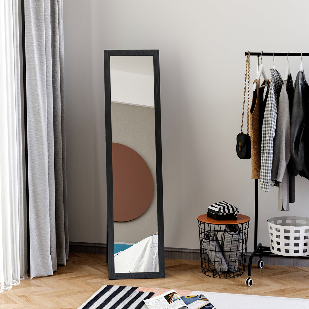 Floor and Wall Mirror with Folding Stand and MDF Frame, 37x48x152cm, Black