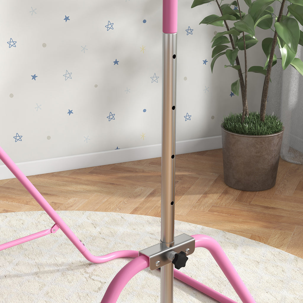 Folding Pull Up Bar for Children 3-8 Years with Adjustable Heights in Steel, 154x106.2x88.5-128.5cm, Pink