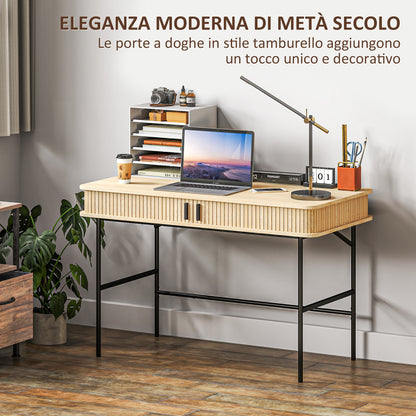 Bedroom and Office Desk with Fluted Doors, Wood and Steel 120x60x76.5cm, Oak and Black