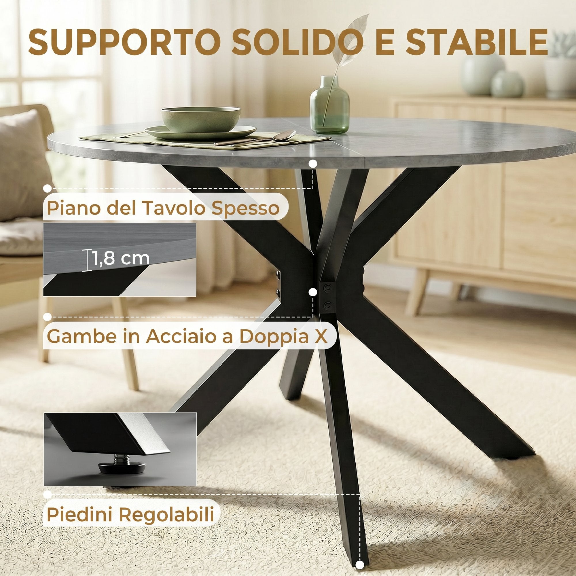 HOMCOM Folding Table for 2-6 People, Folding Wings, Double X Steel Frame, Cement Grey
