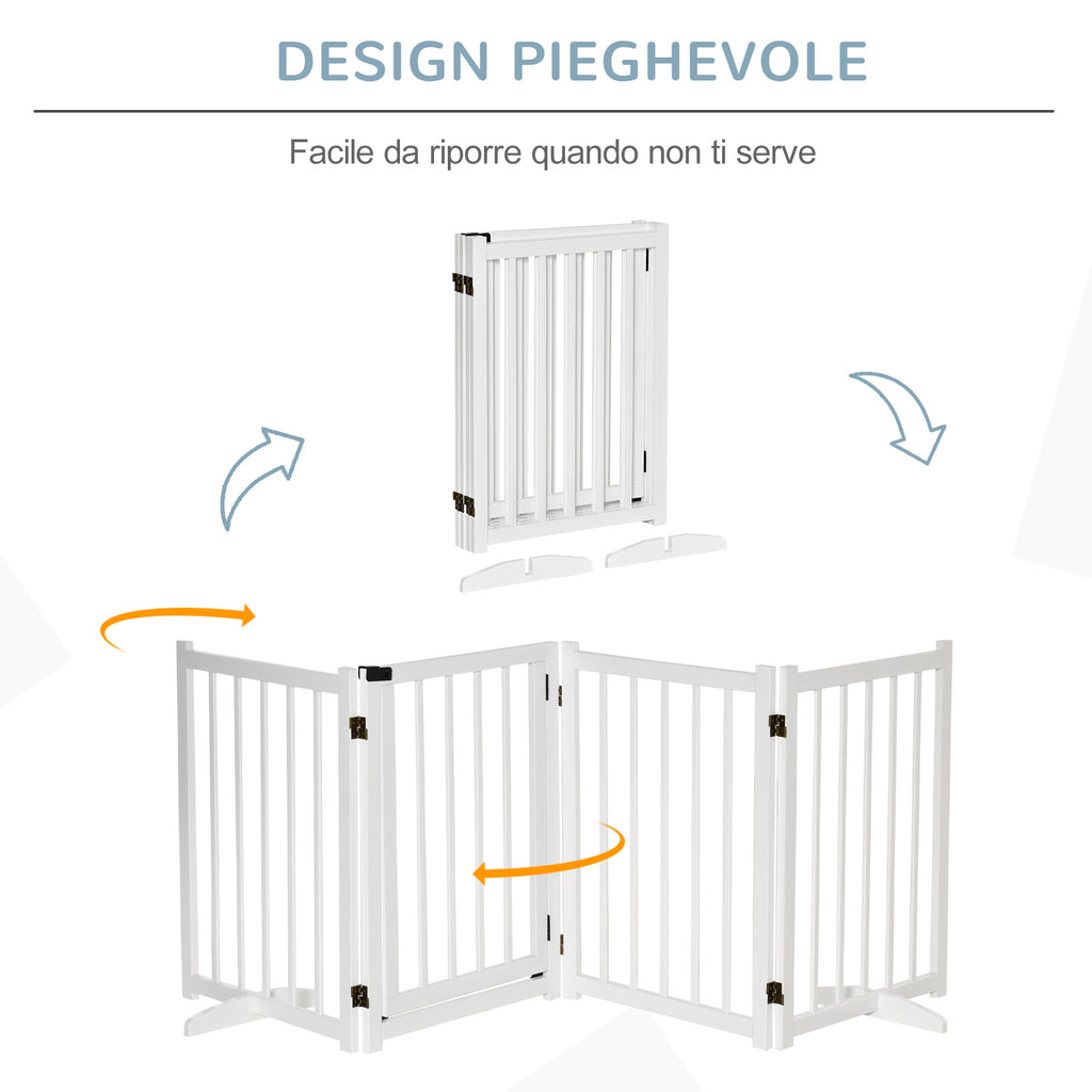 Folding Dog Gate for Small/Medium Dogs with Lock, Wooden, 237.5 x 36 x 80 cm - White
