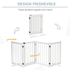 Folding Dog Gate for Small/Medium Dogs with Lock, Wooden, 237.5 x 36 x 80 cm - White