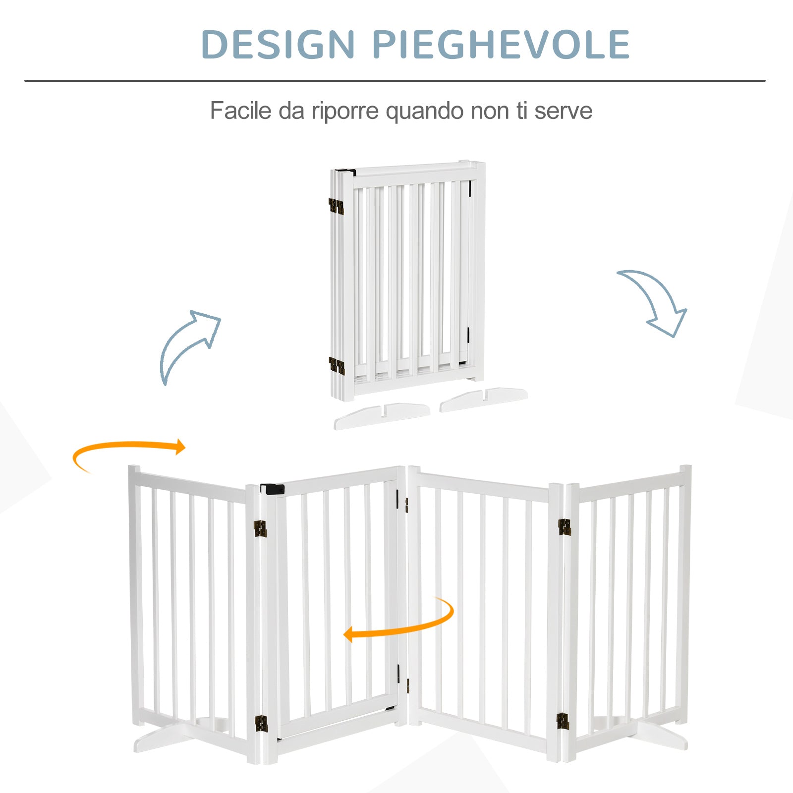 Folding Dog Gate for Small/Medium Dogs with Lock, Wooden, 237.5 x 36 x 80 cm - White